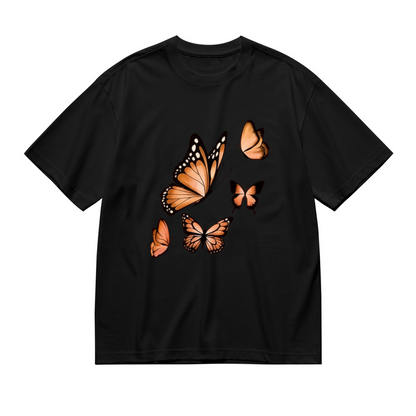 Realistic Orange Monarch Butterfly Fluttering Plus Size Women Printed T-Shirt