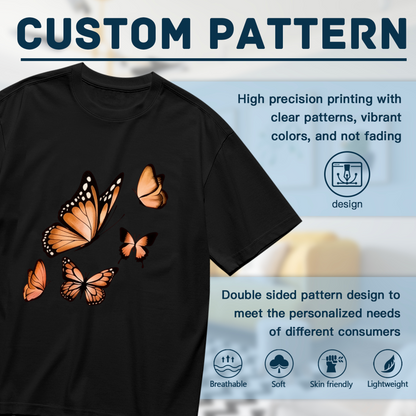Realistic Orange Monarch Butterfly Fluttering Plus Size Women Printed T-Shirt