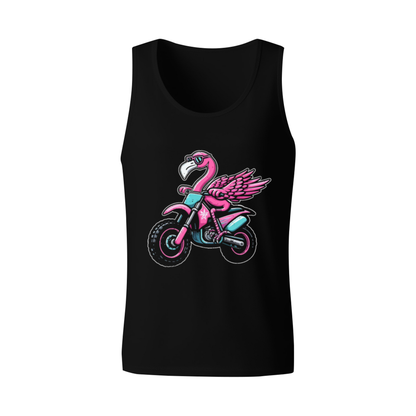 Cool Pink Flamingo Riding Dirt Bike Cartoon Street Men Tank Top