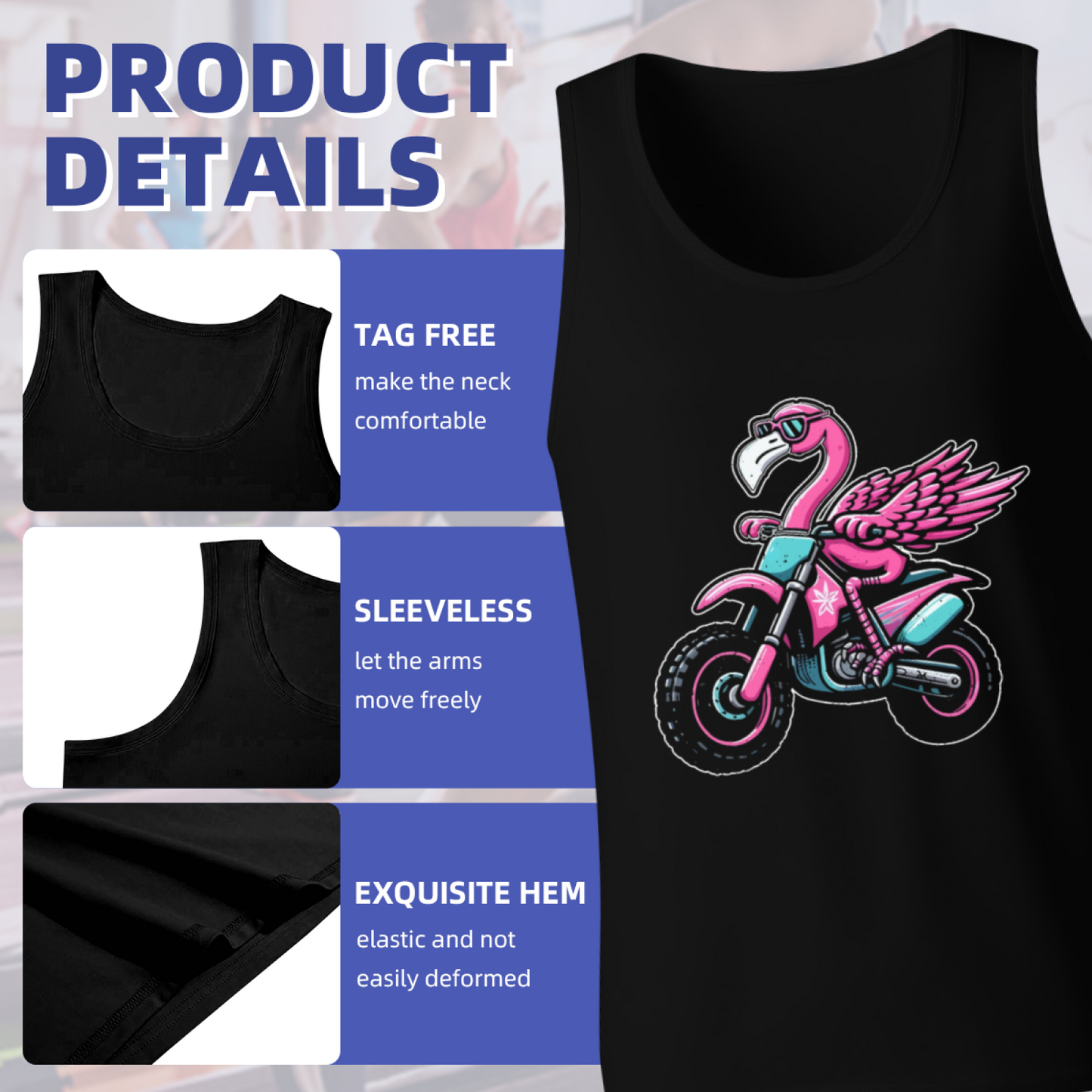 Cool Pink Flamingo Riding Dirt Bike Cartoon Street Men Tank Top