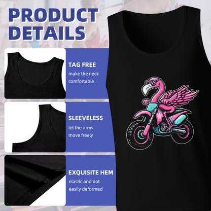 Cool Pink Flamingo Riding Dirt Bike Cartoon Street Men Tank Top