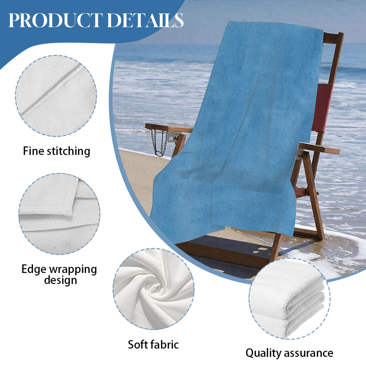 Solid Sky Blue Plain Beach Towel, Extra Smooth & Instantly Absorbent, Diverse Length Specs Offer All?Day Cozy After Swimming & Showering