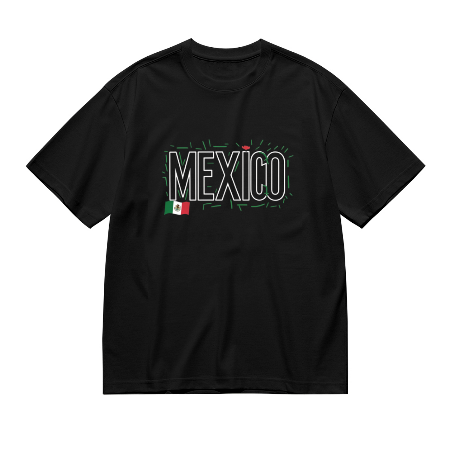 Neon Outline Mexico Flag Trendy Letter Black Plus Size Women¡¯s Printed T-Shirt