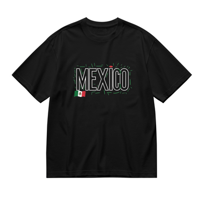 Neon Outline Mexico Flag Trendy Letter Black Plus Size Women¡¯s Printed T-Shirt