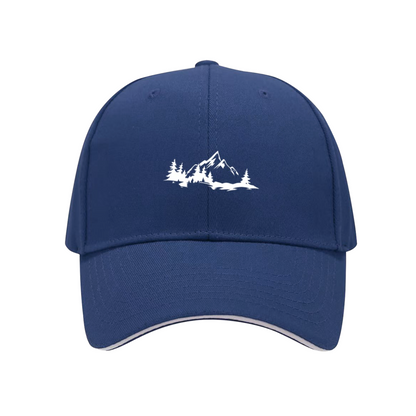 Mountain Pine Forest Nature Print Black Sandwich Brim Baseball Cap, Outdoor Camping Hat