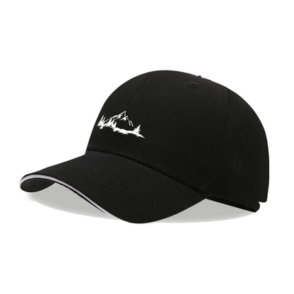 Mountain Pine Forest Nature Print Black Sandwich Brim Baseball Cap, Outdoor Camping Hat