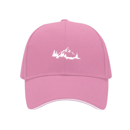 Mountain Pine Forest Nature Print Black Sandwich Brim Baseball Cap, Outdoor Camping Hat