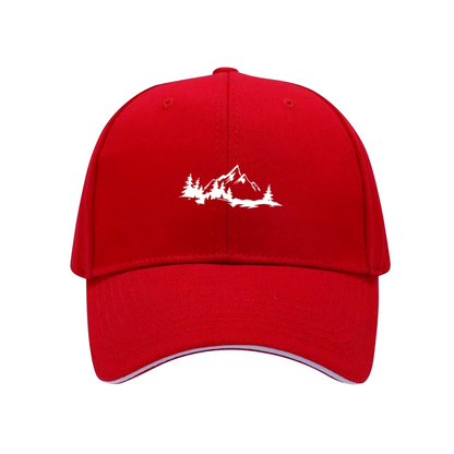 Mountain Pine Forest Nature Print Black Sandwich Brim Baseball Cap, Outdoor Camping Hat
