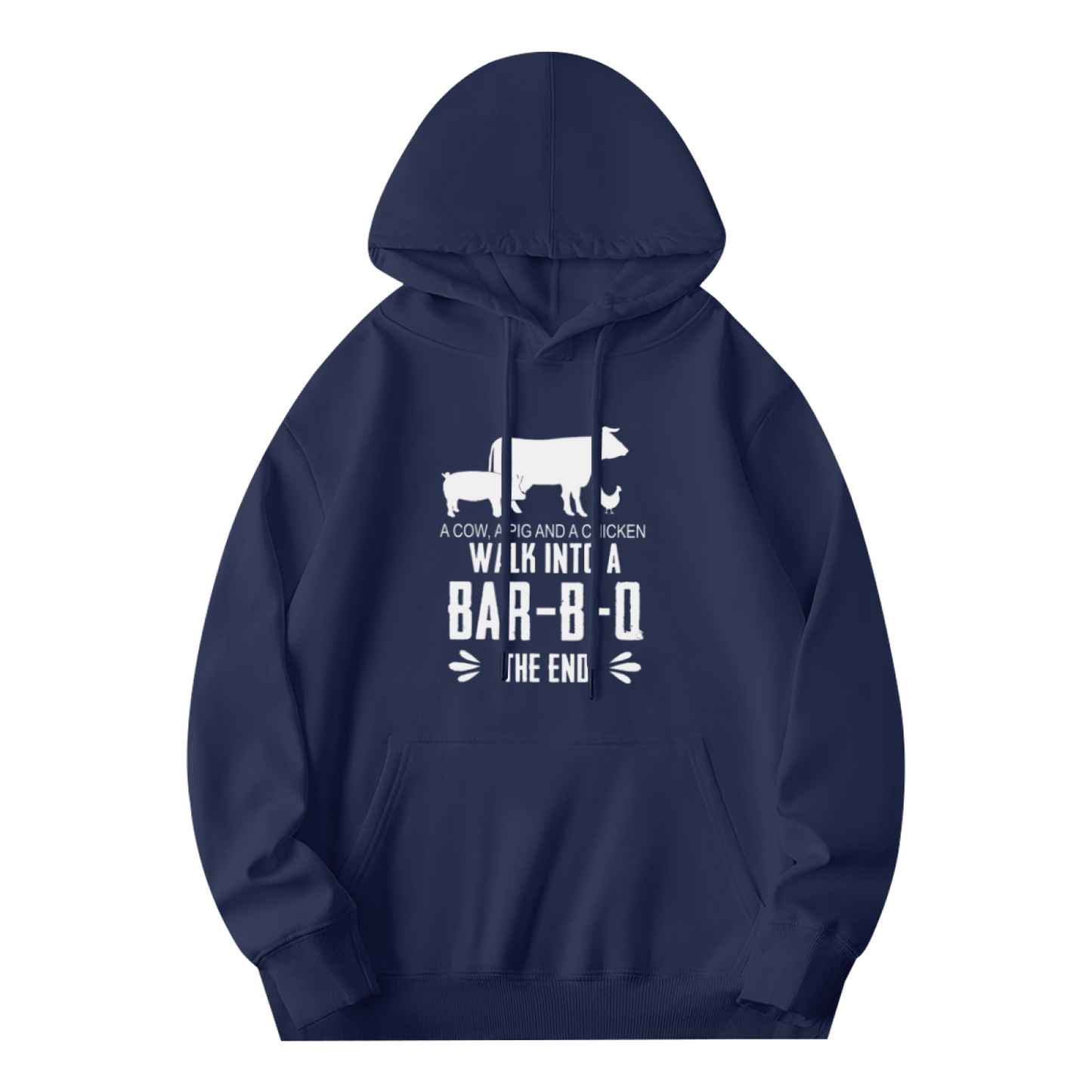 BBQ Farm Animal Joke Navy Hoodie, Unisex Leisure Soft All-Day Pullover