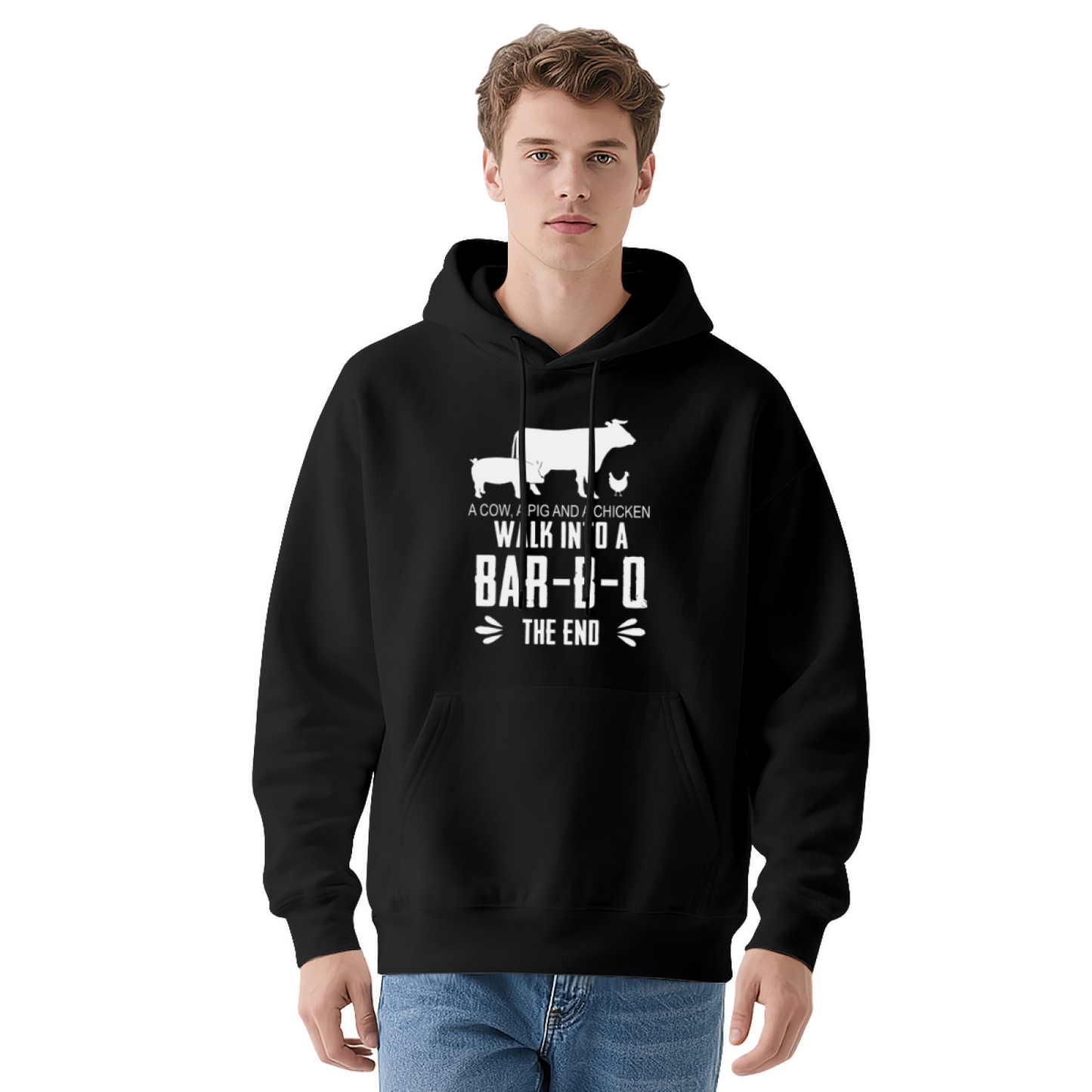 BBQ Farm Animal Joke Navy Hoodie, Unisex Leisure Soft All-Day Pullover
