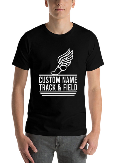 Custom Track & Field T-Shirt with Winged Shoe Design