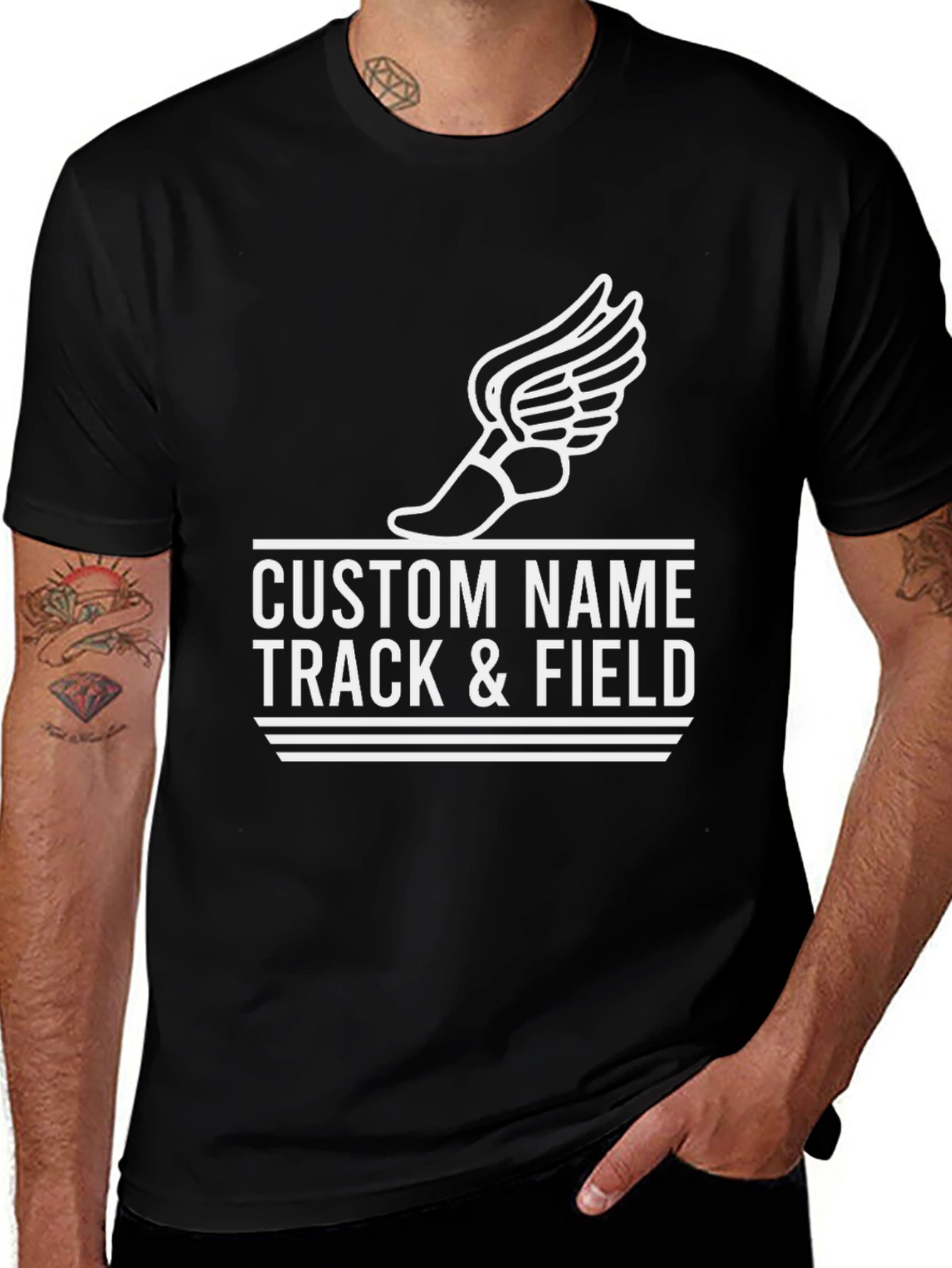 Custom Track & Field T-Shirt with Winged Shoe Design