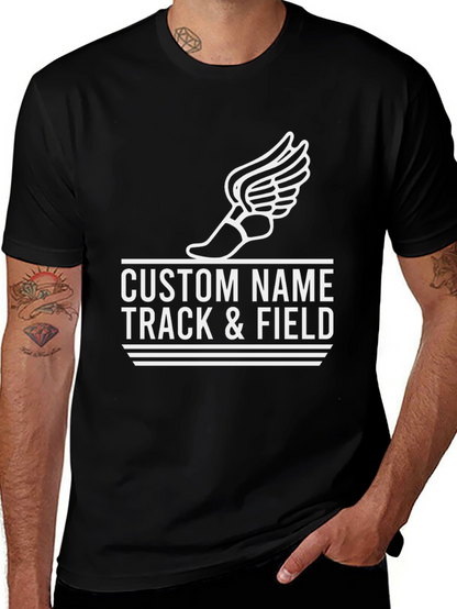 Custom Track & Field T-Shirt with Winged Shoe Design