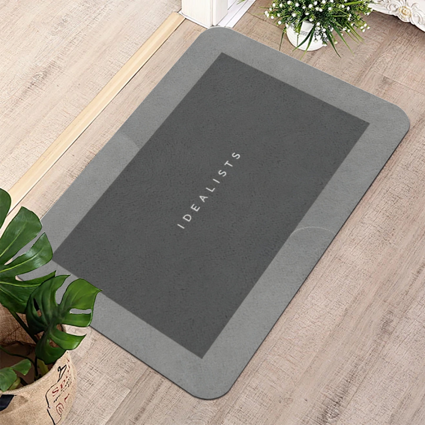 Minimalist IDEALISTS Grey Silicone Diatom Mat | Simple Neutral Bathroom Absorbent Rug
