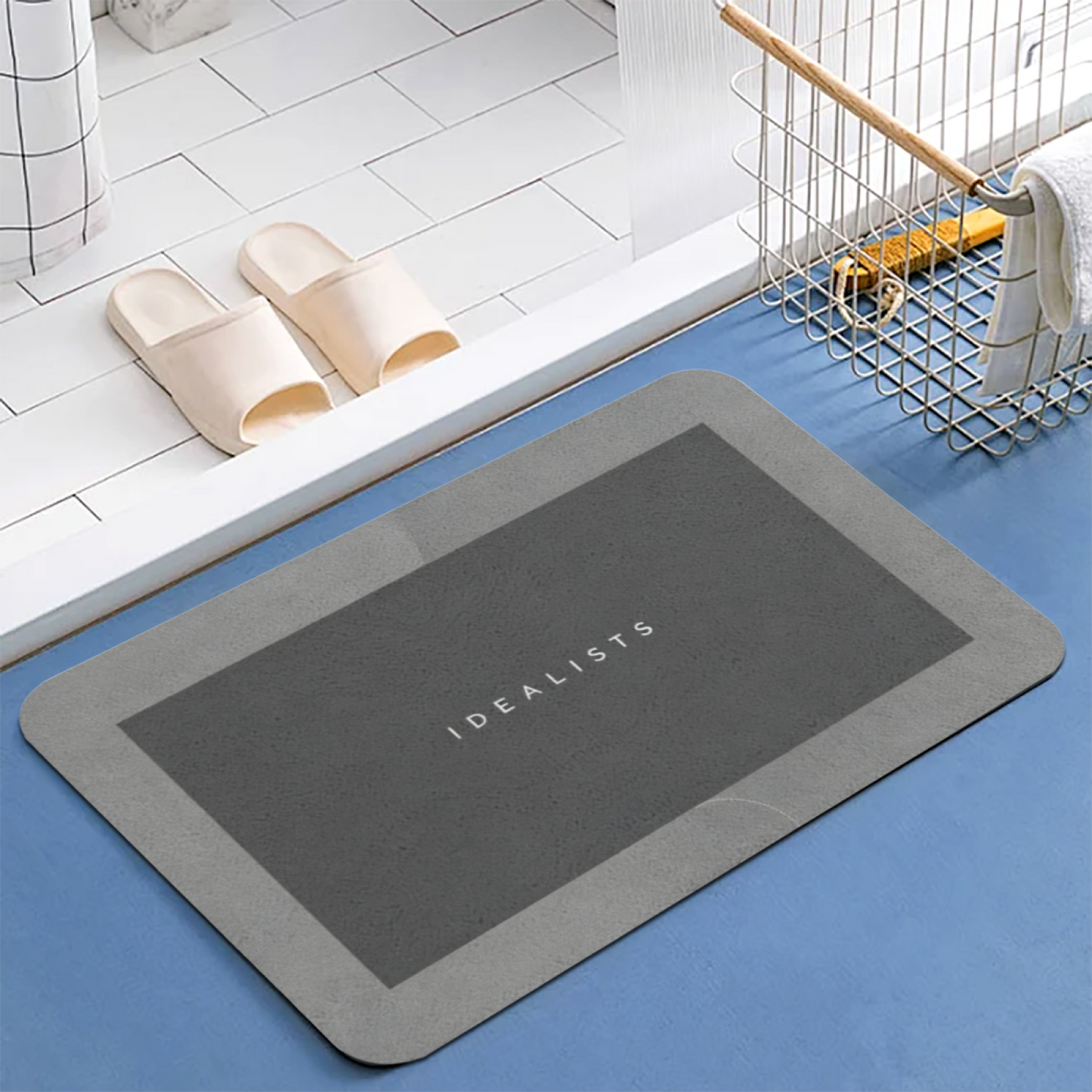 Minimalist IDEALISTS Grey Silicone Diatom Mat | Simple Neutral Bathroom Absorbent Rug