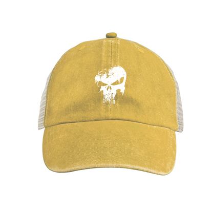 Distressed Grunge Skull Graphic Maroon Vintage Mesh Trucker Hat ¨C Edgy Street Style Cap