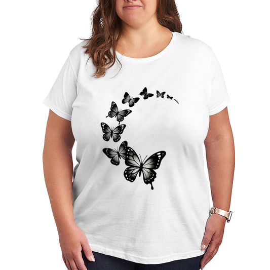Minimalist Gradient Black Flying Butterfly Elegant Plus Size Women Printed T-Shirt