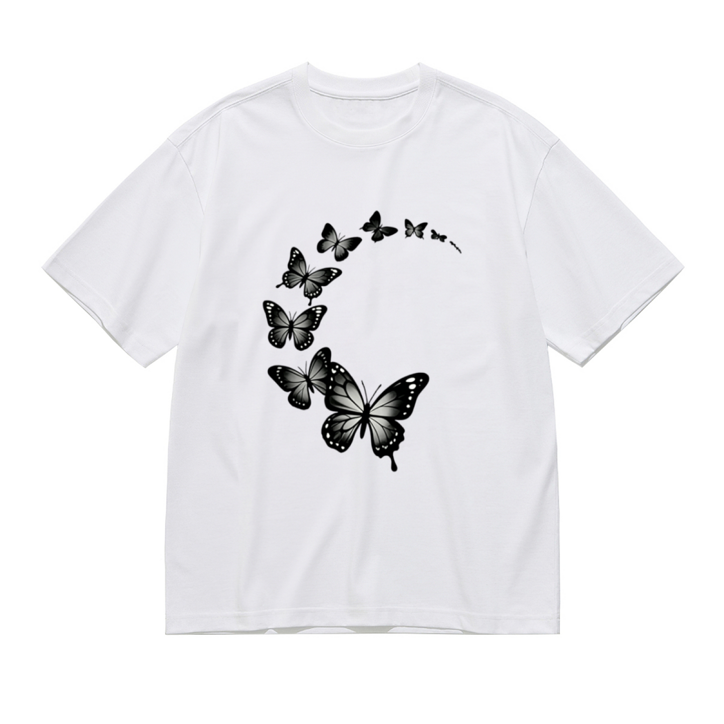 Minimalist Gradient Black Flying Butterfly Elegant Plus Size Women Printed T-Shirt