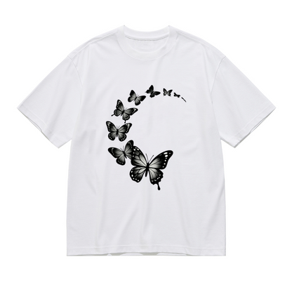 Minimalist Gradient Black Flying Butterfly Elegant Plus Size Women Printed T-Shirt