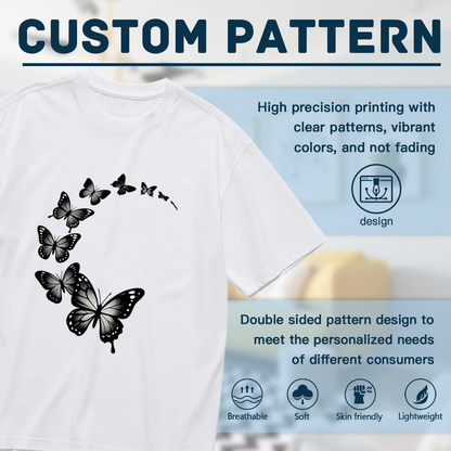 Minimalist Gradient Black Flying Butterfly Elegant Plus Size Women Printed T-Shirt