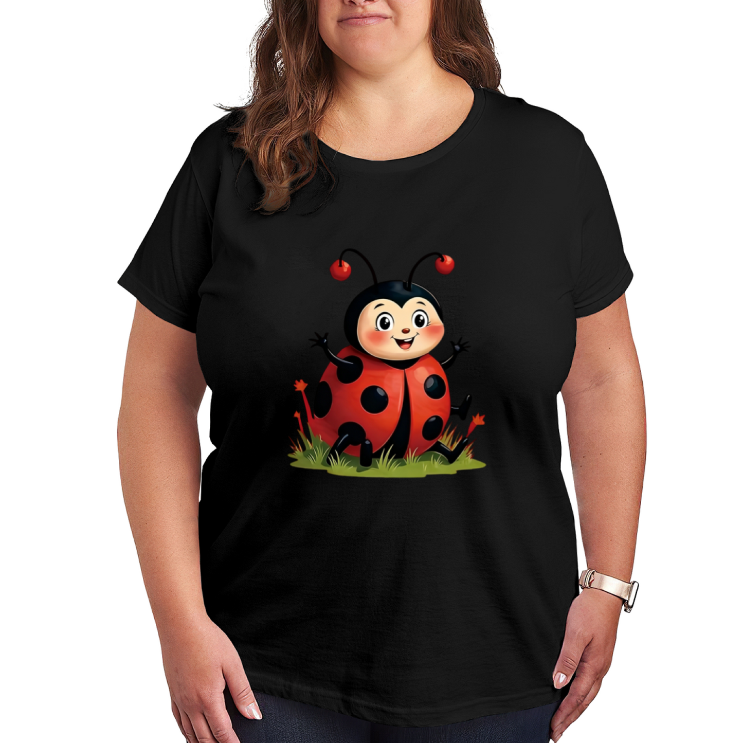 Adorable Cartoon Ladybug Cute Plus Size Graphic Tee
