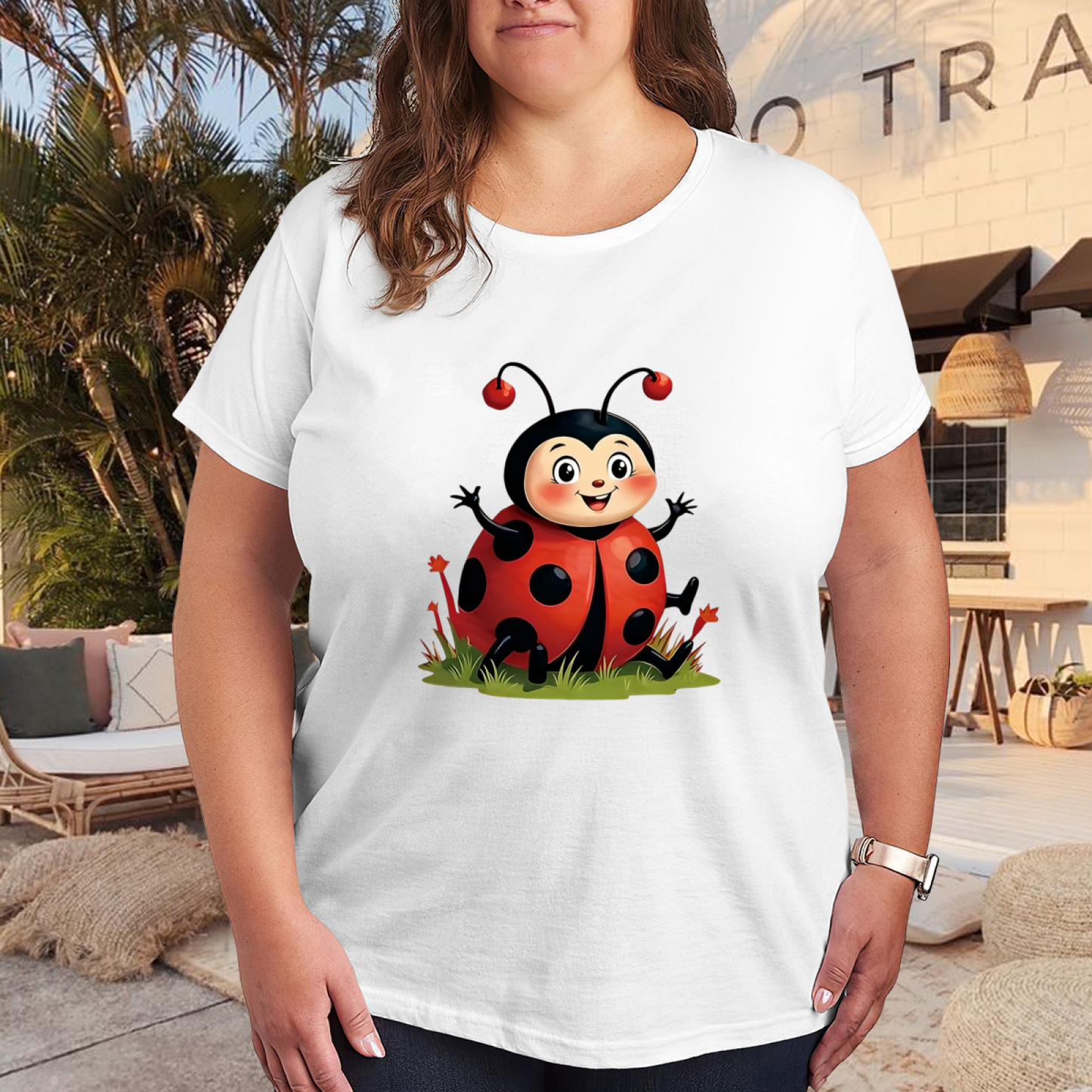 Adorable Cartoon Ladybug Cute Plus Size Graphic Tee