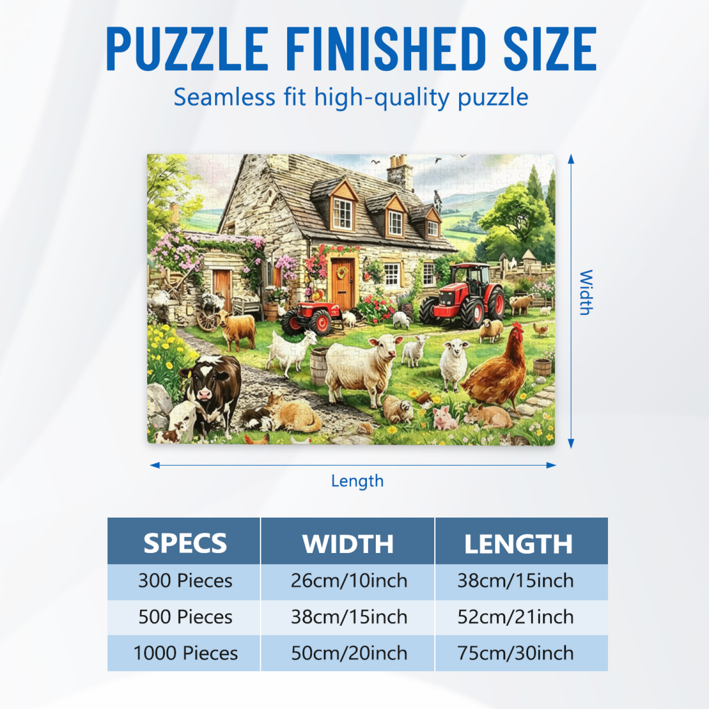 Cozy British Stone Farmhouse & Farm Animals Jigsaw Puzzle | Rural Countryside Cottage Puzzle 300/500/1000 Pieces