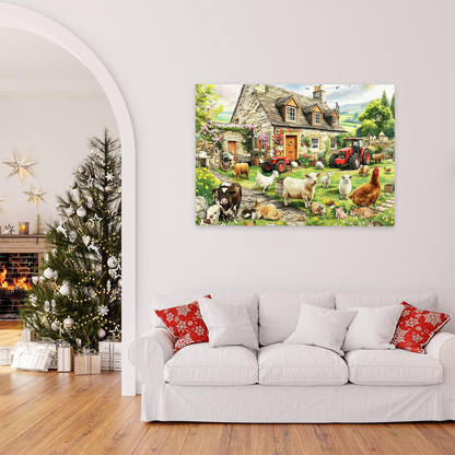 Cozy British Stone Farmhouse & Farm Animals Jigsaw Puzzle | Rural Countryside Cottage Puzzle 300/500/1000 Pieces