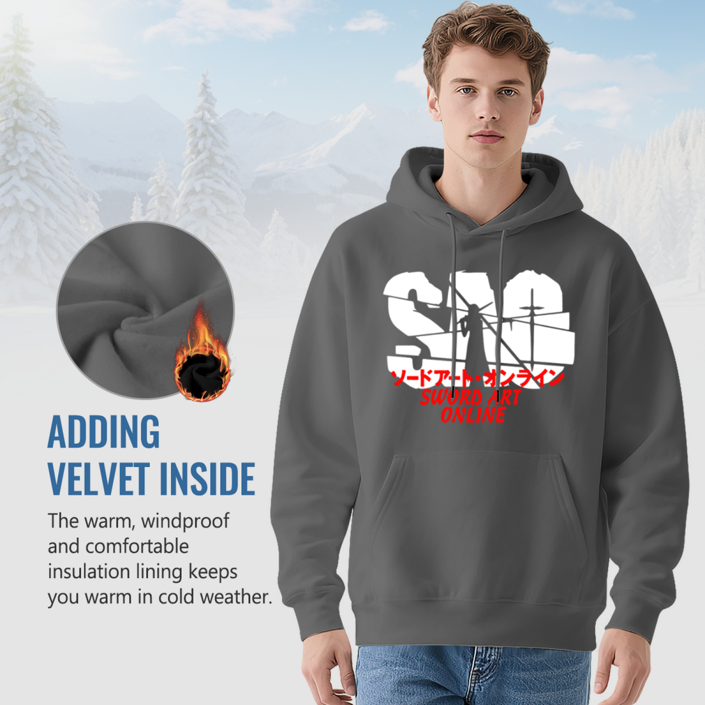 SAO Sword Art Online Anime Gray Hoodie, Unisex Loose Comfort Sweatshirt