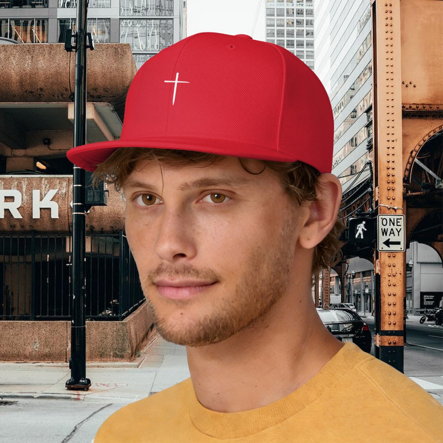 Simple White Cross Faith Red Minimalist Snapback Sun Hat