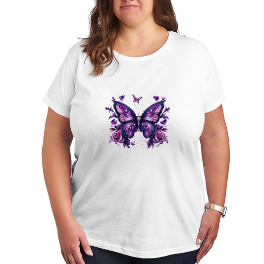 Glam Purple Diamond Butterfly Rose Plus Size Women¡¯s T-Shirt