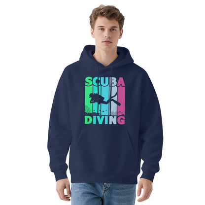 Retro Colorful Scuba Diving Silhouette Hoodie, Comfortable Black Leisure Hoodie For Divers