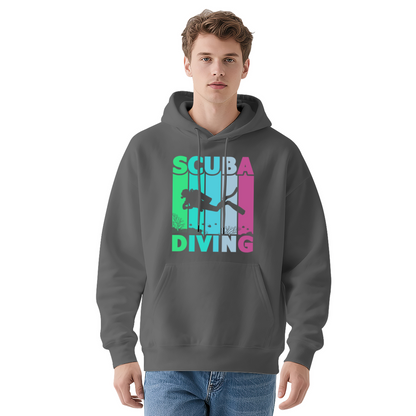 Retro Colorful Scuba Diving Silhouette Hoodie, Comfortable Black Leisure Hoodie For Divers