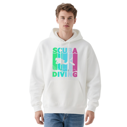 Retro Colorful Scuba Diving Silhouette Hoodie, Comfortable Black Leisure Hoodie For Divers