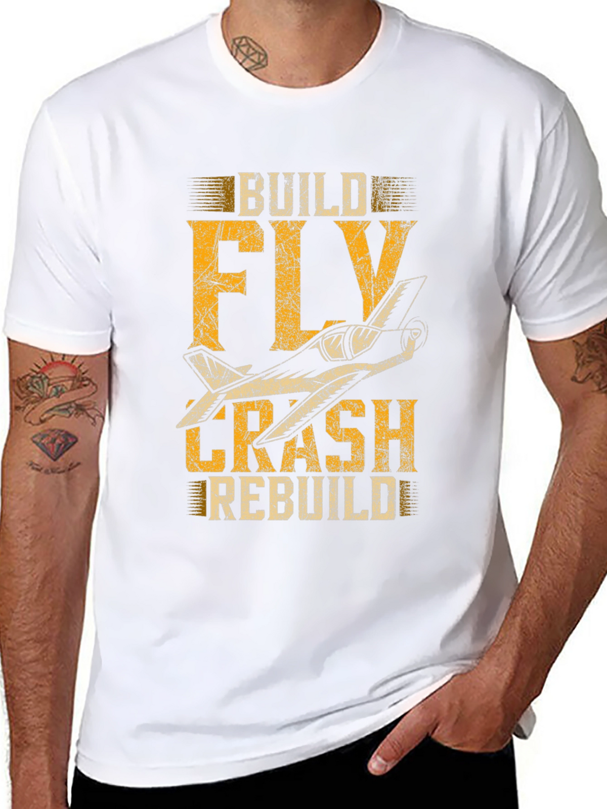 Build Fly Crash Rebuild Plane Graphic Tee