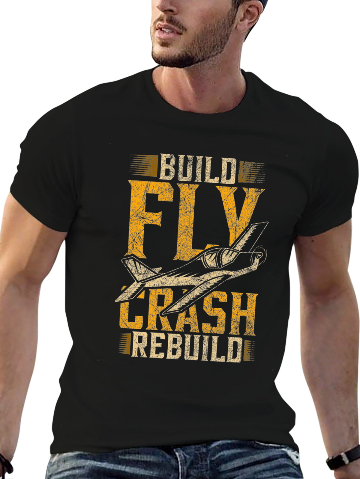 Build Fly Crash Rebuild Plane Graphic Tee