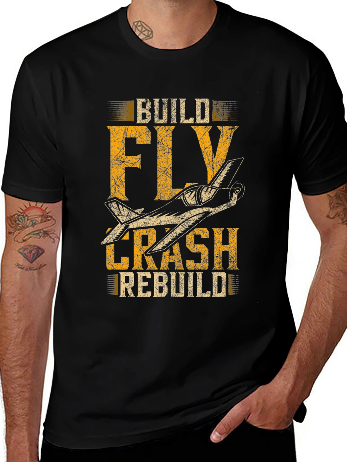Build Fly Crash Rebuild Plane Graphic Tee