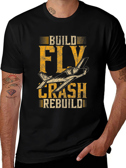 Build Fly Crash Rebuild Plane Graphic Tee