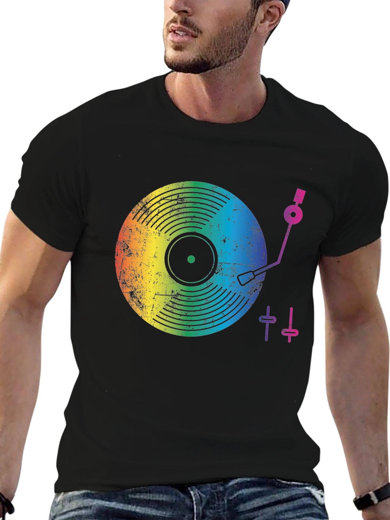 Rainbow Record Player Graphic T-Shirt