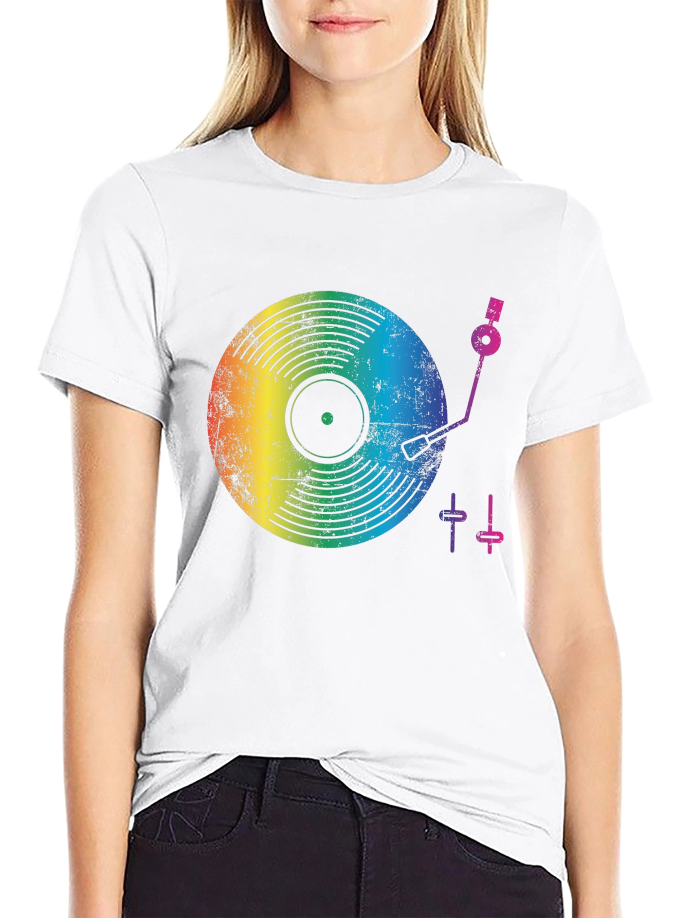 Rainbow Record Player Graphic T-Shirt