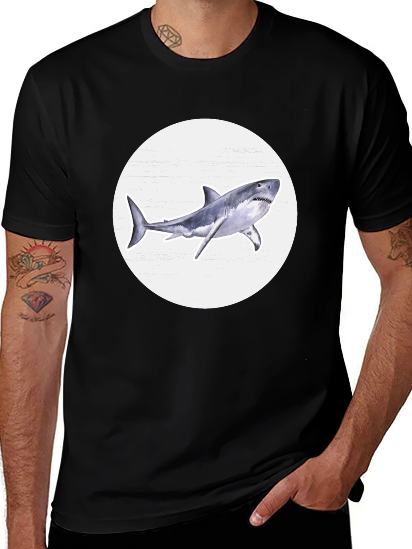 Shark Graphic Print Black Crew Neck T-Shirt