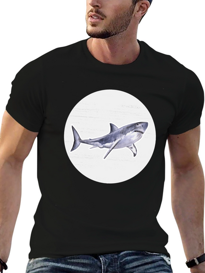 Shark Graphic Print Black Crew Neck T-Shirt