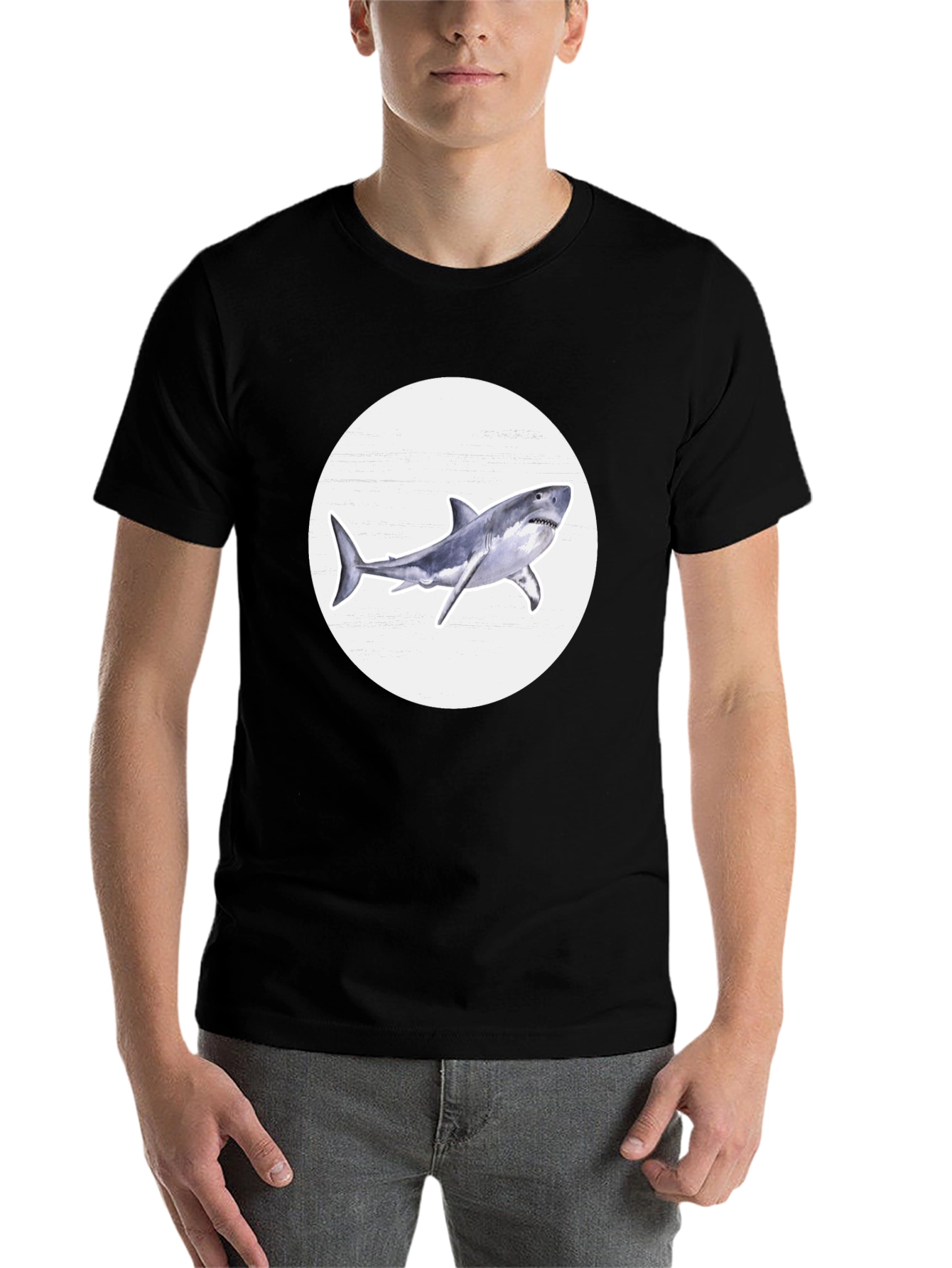 Shark Graphic Print Black Crew Neck T-Shirt