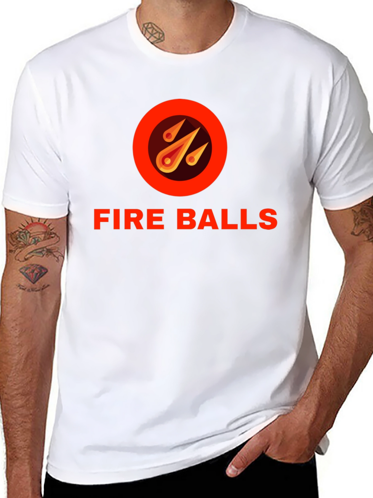 Fire Balls Graphic T-Shirt - Black Crew Neck Tee