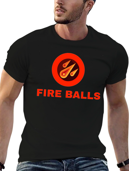 Fire Balls Graphic T-Shirt - Black Crew Neck Tee