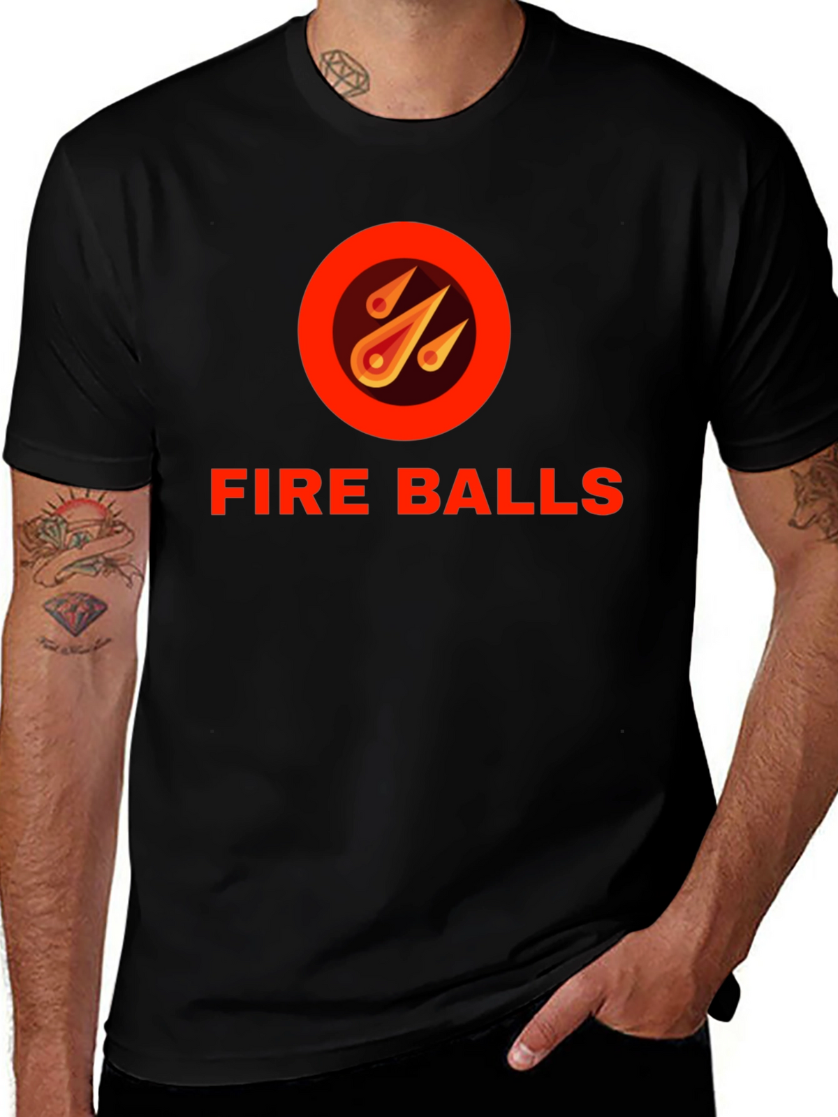 Fire Balls Graphic T-Shirt - Black Crew Neck Tee