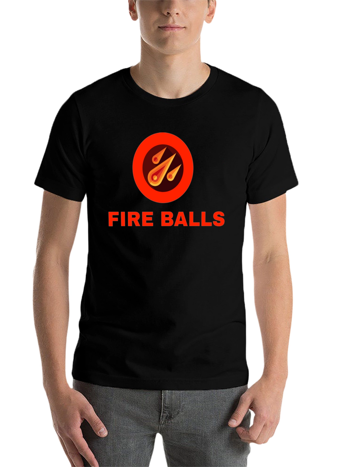 Fire Balls Graphic T-Shirt - Black Crew Neck Tee