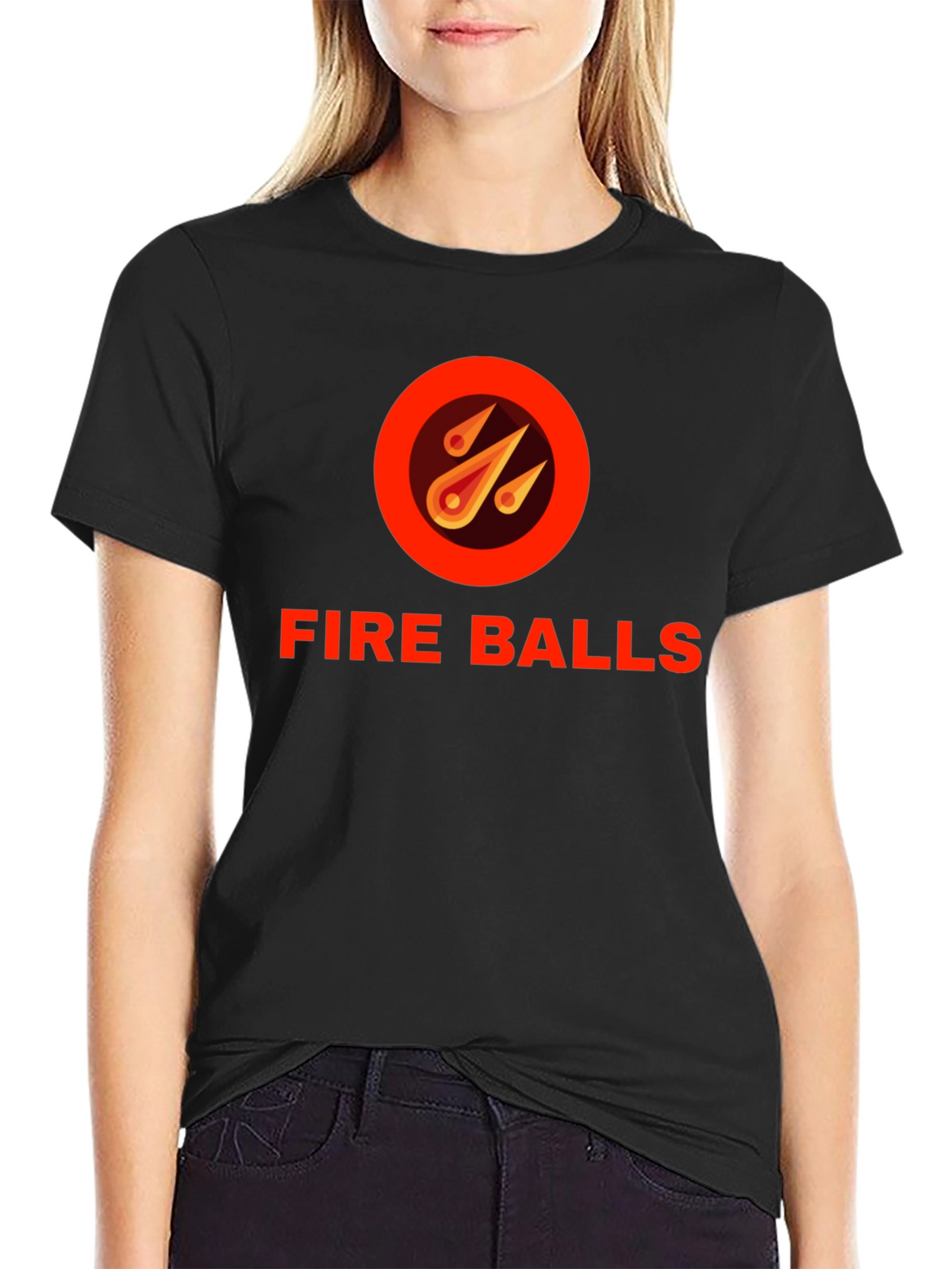 Fire Balls Graphic T-Shirt - Black Crew Neck Tee
