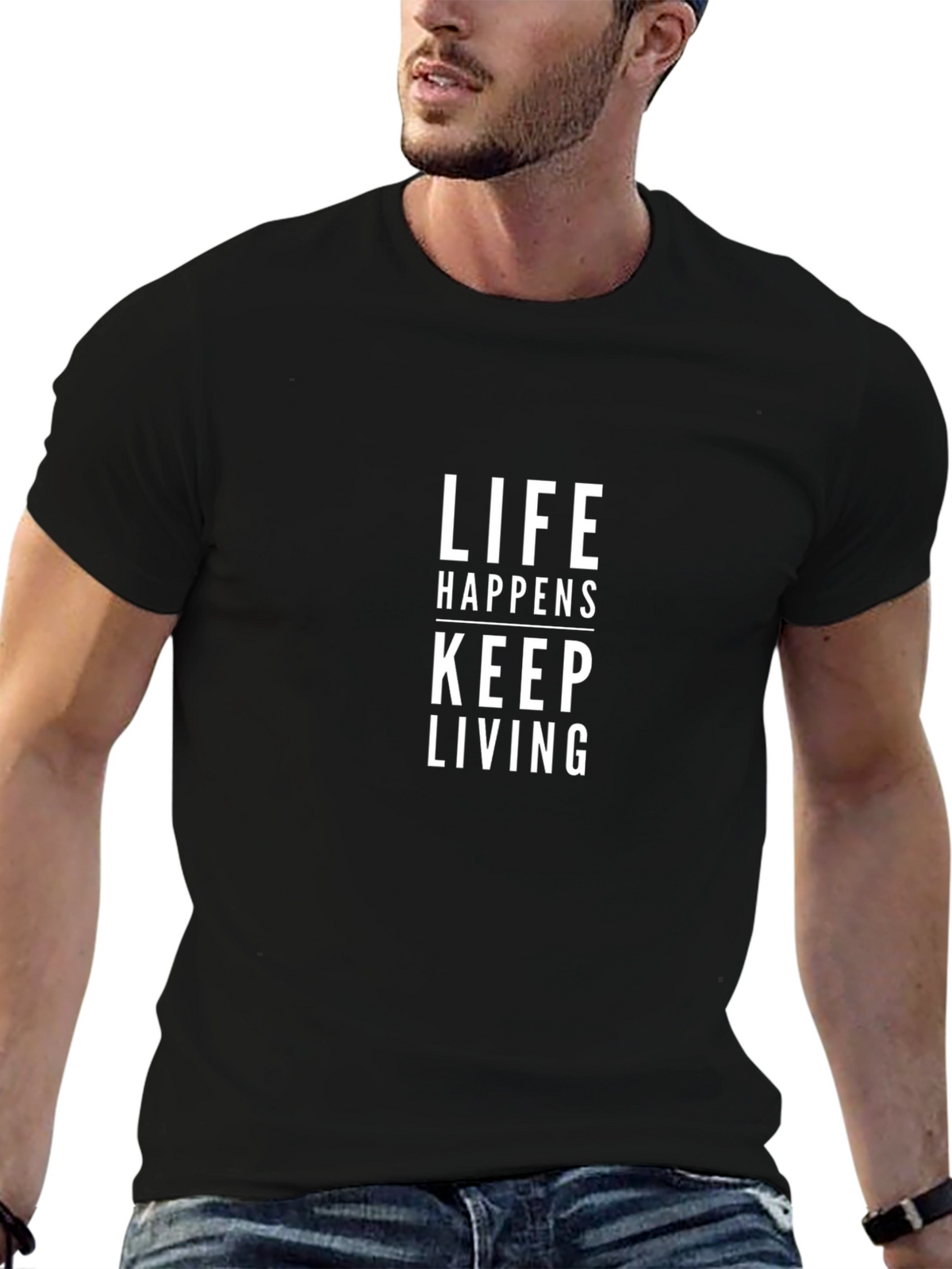 Life Happens Keep Living Black Graphic T-Shirt