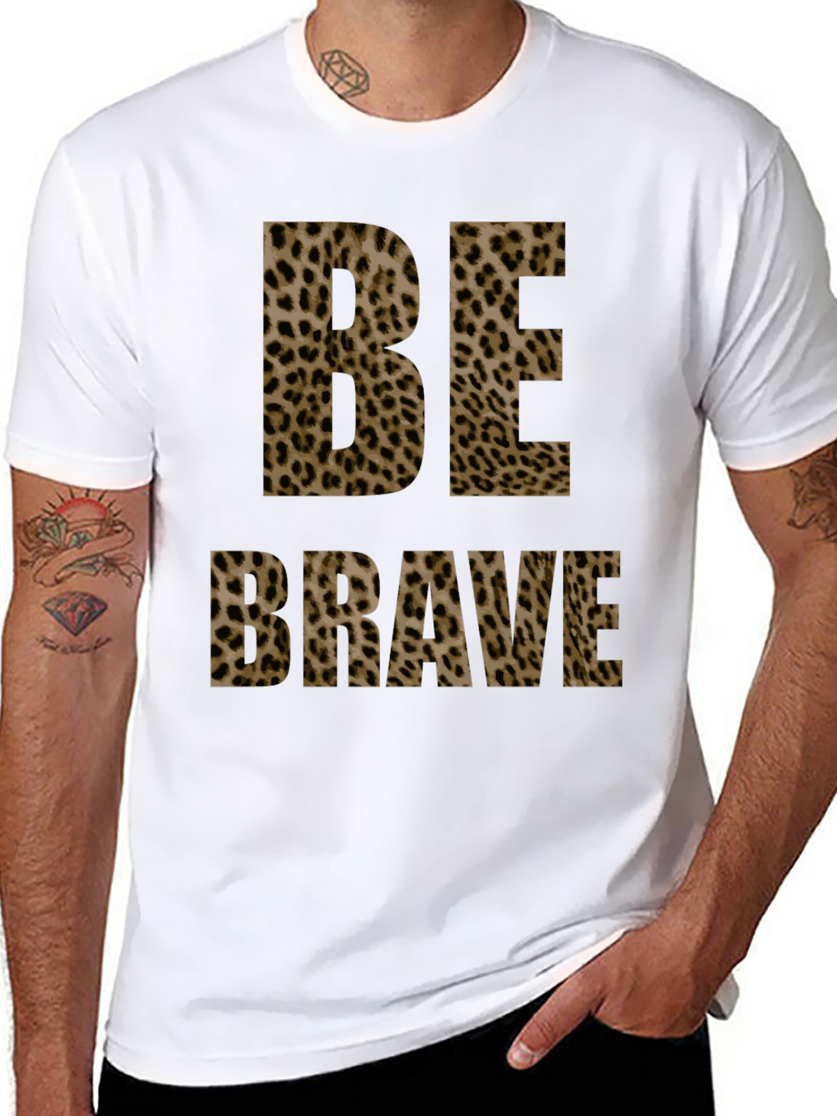 Be Brave Leopard Print Tee - Trendy Graphic T-Shirt